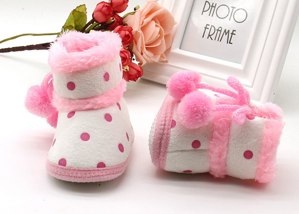 Butifullove Baby Girls Boys Warm Booties Soft Snow Boots Toddler Winter Warm Shoes(3-6 M,Pink)