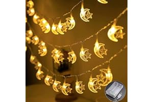 Lecone Ramadan Decorations for Home 2024, 10ft 20LED Moon & Star Ramadan Lights, USB & Battery Powered 2 Modes Eid Al Adha Decorations Lights for Indoor & Outdoor Decor (Warm White)