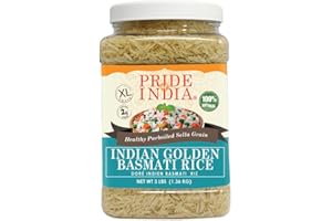 Pride Of India - Extra Long Indian Golden Basmati Rice - 3 lbs (48 oz) Jar - Healthier, Firmer & Non-Sticky Parboiled Sella G