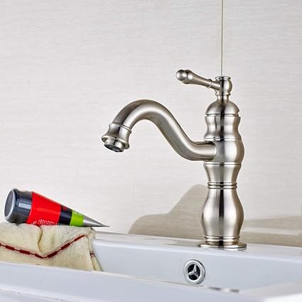 TAOXIXI Deck montiert Nickel gebürstet Bad Wasserhahn aus massivem