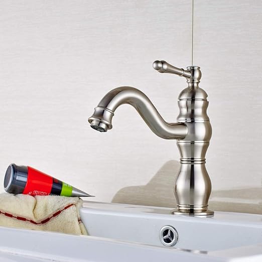 TAOXIXI Deck montiert Nickel gebürstet Bad Wasserhahn aus massivem