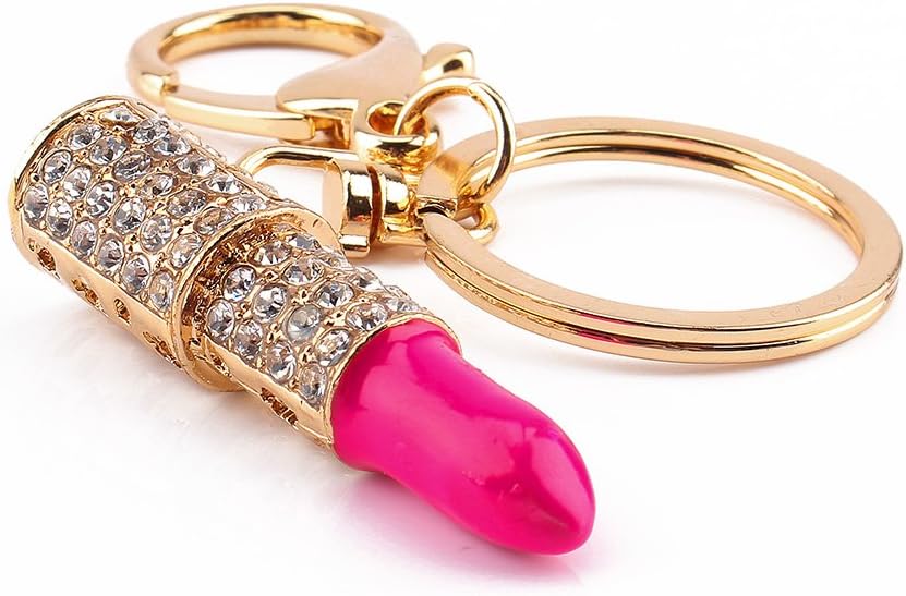 Fdit Lipstick Keyring,Crystal Lipstick Makeup Keyring Rhinestone Purse Bag Charm Pendant Keychain Adornment for Girl Woman Lady - Image 3
