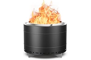 Panovue 22 inch Smokeless Fire Pit with Carry Bag, Stainless Steel Outdoor Smokeless Firepit, Wood Burning Fire Pits for Camping, Bonfire,Low Smoke Firepit for Outside(Black)