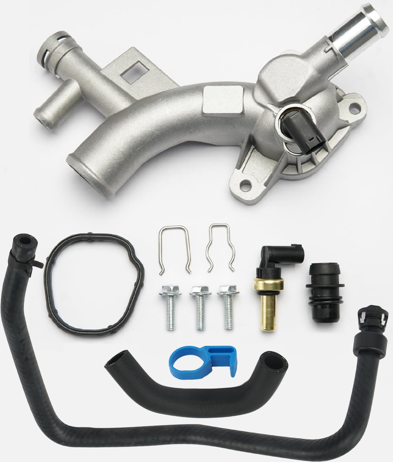 Photo 1 of Aluminum Engine Coolant Housing Water Outlet Kit with Inlet Hose and Oil Cooler Hose Compatible with 2011-2021 Chevy Cruze Sonic Trax, Buick Encore 1.4L Replaces 25193922, 902-846, 13251447, 55596898