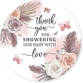 2.4 Inch Cute Pink Floral Butterfly Thank You for Celebrating Stickers, Theme Birthday Party Favor Label 80 PCS