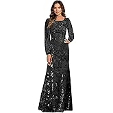 INEWER Long Sleeve Lace Appliques Sequin Mother of The Bride Dresses Mermaid Formal Evening Gowns