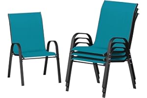 UDPATIO Patio Chairs Set of 4, Stackable Outdoor Dining Chairs with High Back, Breathable Textilene Fabric Outdoor Chair All Weather, 350LBS Capacity for Garden, Backyard (Light Blue)