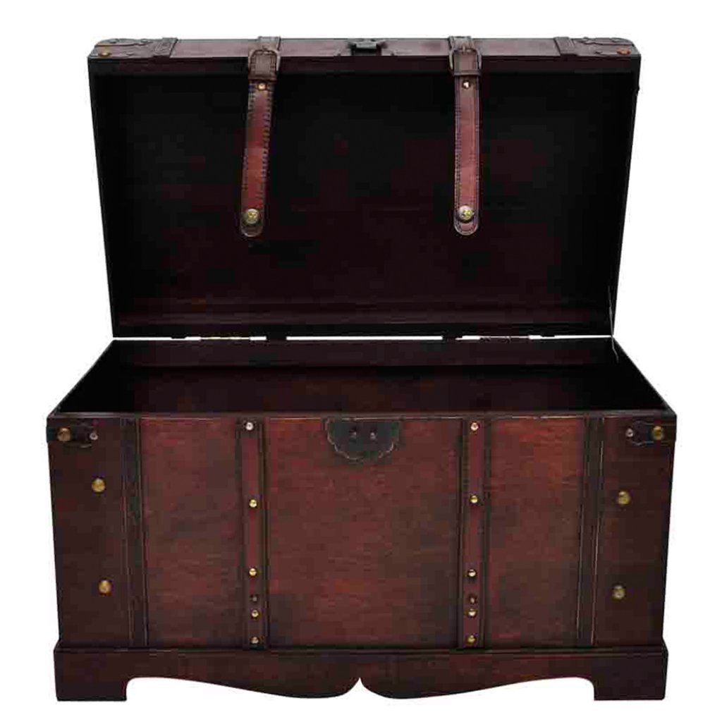 Large Vintage Wooden Treasure Storage Chest Home Furniture Trunk Box Table Brown 8718475832034