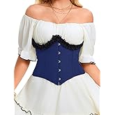 ChiaoLezhee Ruffle Trim Underbust Corset For Women, S-7XL Victorian Belt Lace Up Boned, Retro Bustier Color Block