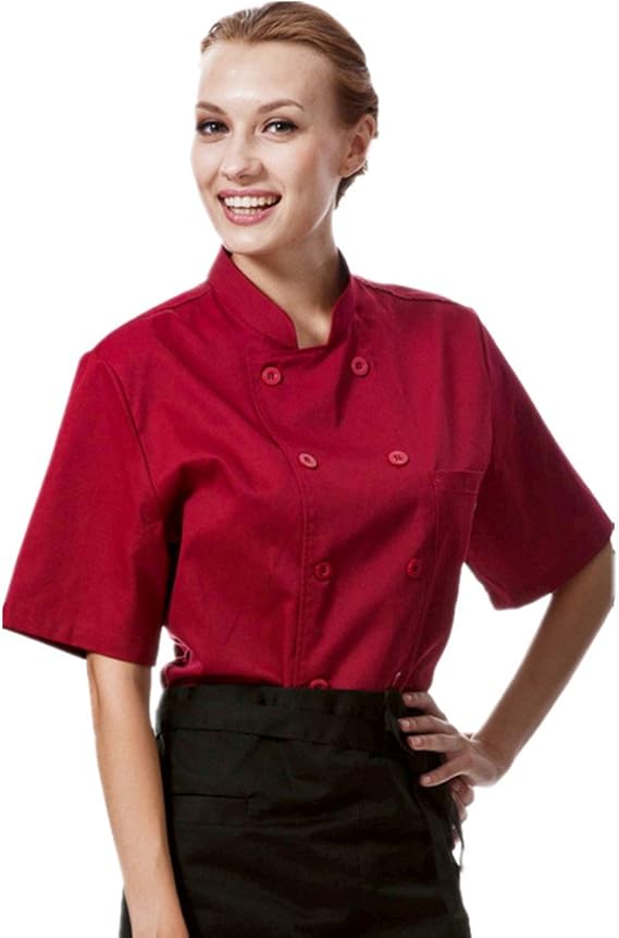 Chef Coat Black with red Uniforms Short Sleeve Chef Jacket