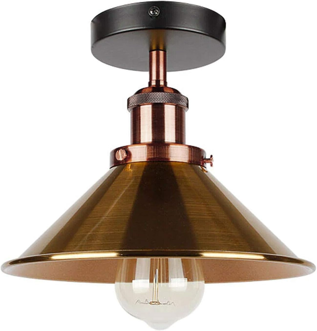 Retro Style Industrial 22cm Yellow Brass Conical Metal Lamp Shade Semi Flush Mount Ceiling Light E27 Holder Easy Fit Premium Quality Anti Rust Durability for Kitchen Hall Living RoomCeiling Light