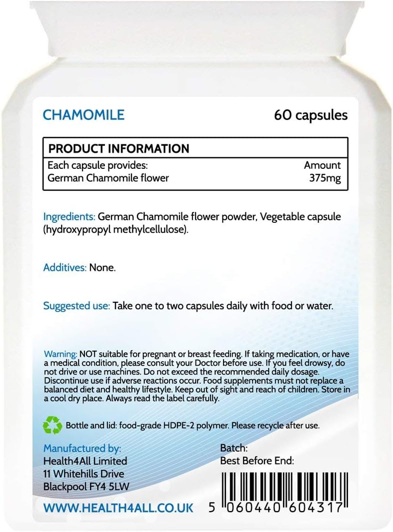 Health4All Chamomile 375mg, 60 Capsules 2 Months Supply, Purest Anxiety, Stress, Sleep and Digestive Health Supplement - Image 3