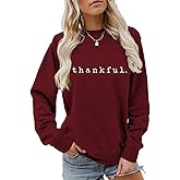 Sacpceml Thankful Sweatshirt, Funny Thanksgiving Shirt Grateful Blessed Sweater Women Crewneck Thankful Vibes Pullover Tops
