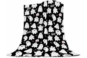 UBNLKTO Spooky Boo Blanket Halloween Throw Blankets Gift for Girls Boys, Black and White Ghost Blanket Plush Soft Fleece Flannel for Toddler Kids Adults Lap Chair Halloween Decor 50"X40"
