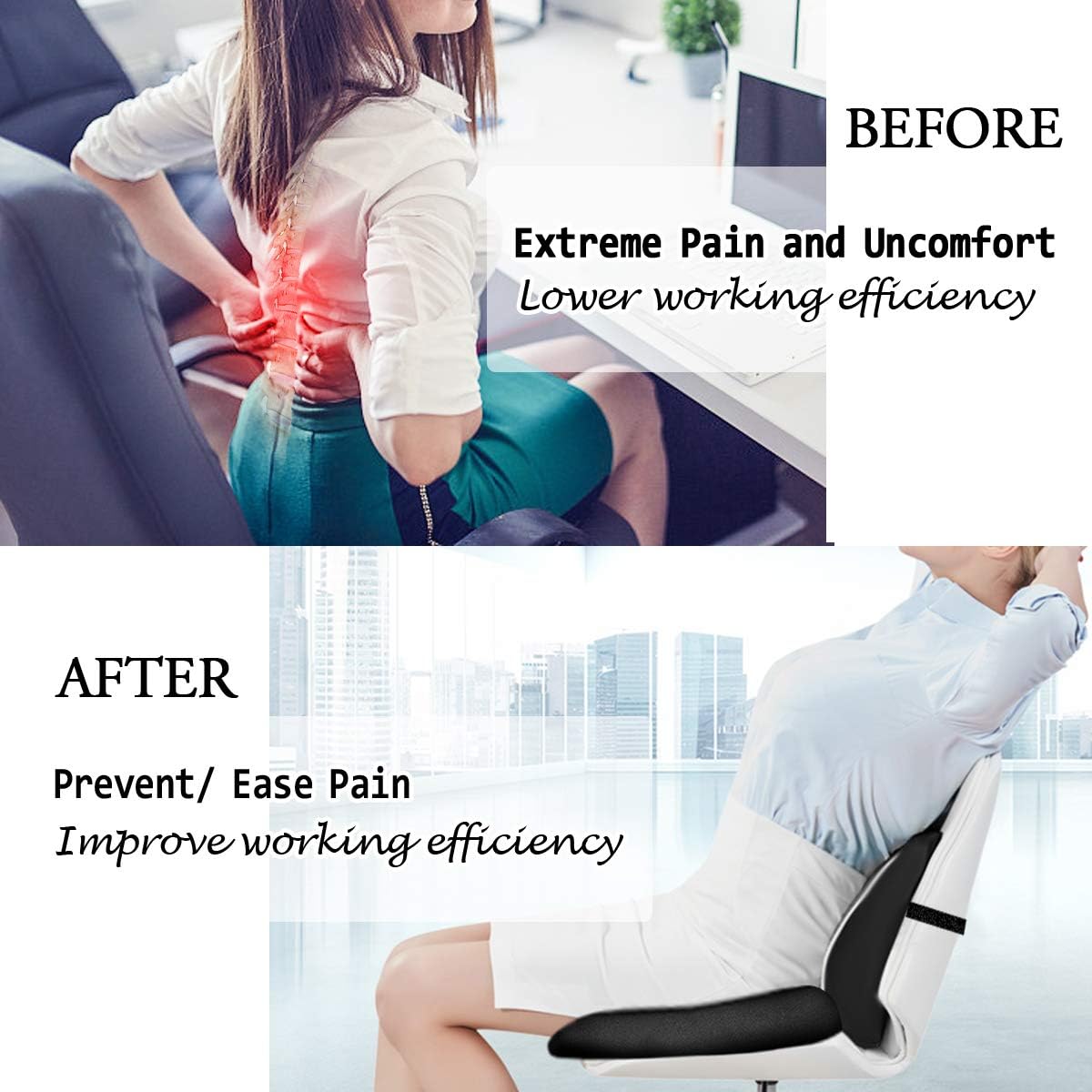ESSORT Memory Foam Back and Seat Cushions Combo, Orthopedic Coccyx Chair and Lumbar Pillow, Boxed Pad and Back Support for Office Chair, Car, Wheelchair, Relieves Tailbone Pain, Sciatica & Back Pain: Office Products