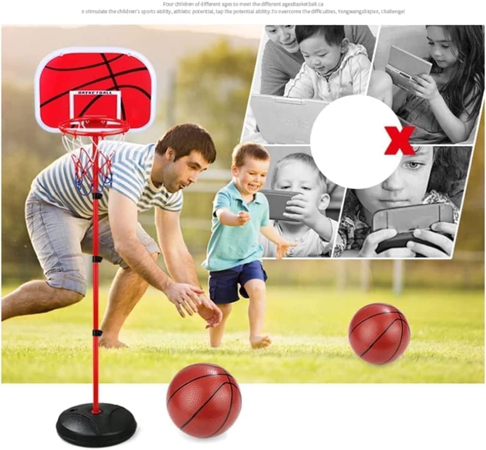 Basketball Hoop Stand with Wheel, DMG Portable Adjustable Height Children Basketball Hoop with Ball & Pump, Indoor Outdoor Sport Activity Game Gift Toddler, 63-150cm
