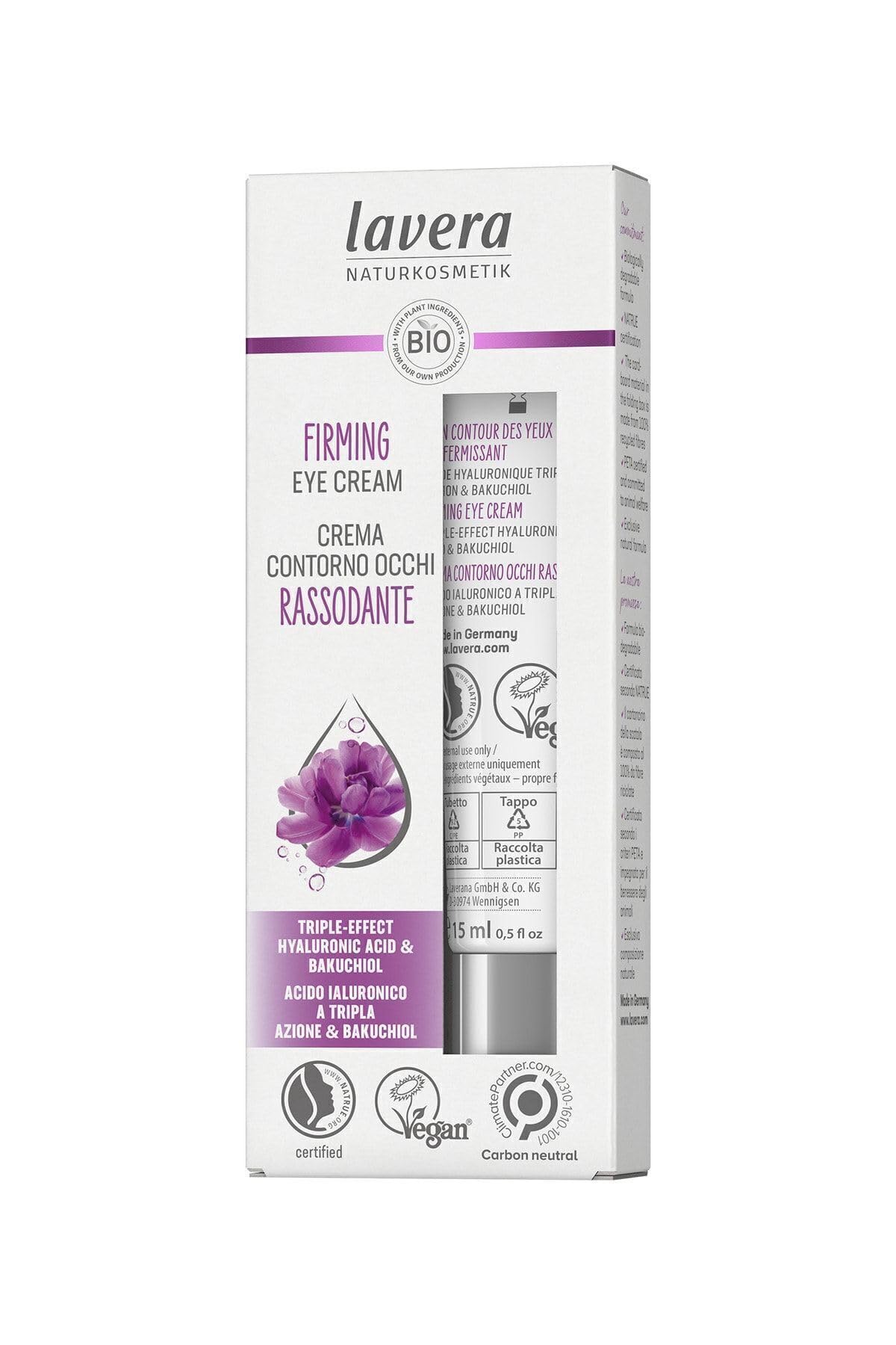 lavera Firming Eye Cream - triple hyaluronic acid and bakuchiol - reduces eye wrinkles - Green Lift Complex - natural cosmetics - vegan - organic (1 x 15ml)