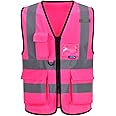 A-SAFETY Pink High Visibility Safety Vest with Reflective Strips, Multiple Colors Available,X-Large