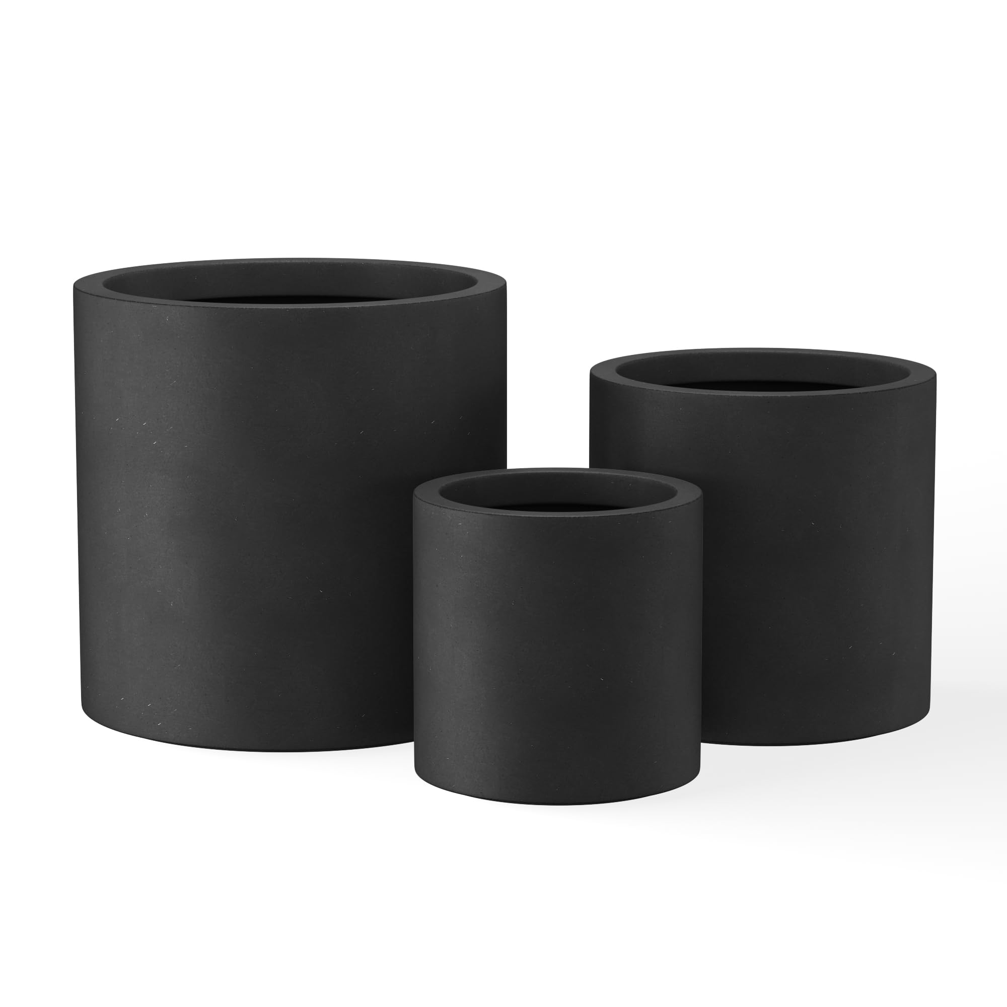 Photo 1 of **MISSING 2 PLANTERS**Kante 9.8",12.6",15.7" Dia Round Concrete Planter Set of 3, Modern Style Large Cylindrical Plant Pot with Drainage Hole and Rubber Plug for Indoor Outdoor Patio, Black