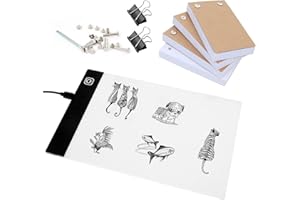 SPONAKE Flip Book Kit with Light Pad - A5 LED Light Board/Box & 320 Sheets Flipbook for Drawing | Tracing | Sketching, Flip Books Paper with Holes & Binding Screws