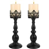 Candle Holders for Pillar Candles Gothic Matte Black Vintage Tall Candle Holders Set of 2 Decorative Large Table Centerpieces Candle Stand Decor (Black 2PCS A)