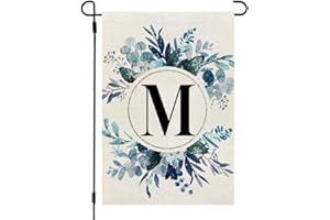 CROWNED BEAUTY Winter Monogram Letter M Garden Flag 12x18 Inch Double Sided Small for Outside Welcome Burlap Family Last Name Initial Yard Flag CF1181-12
