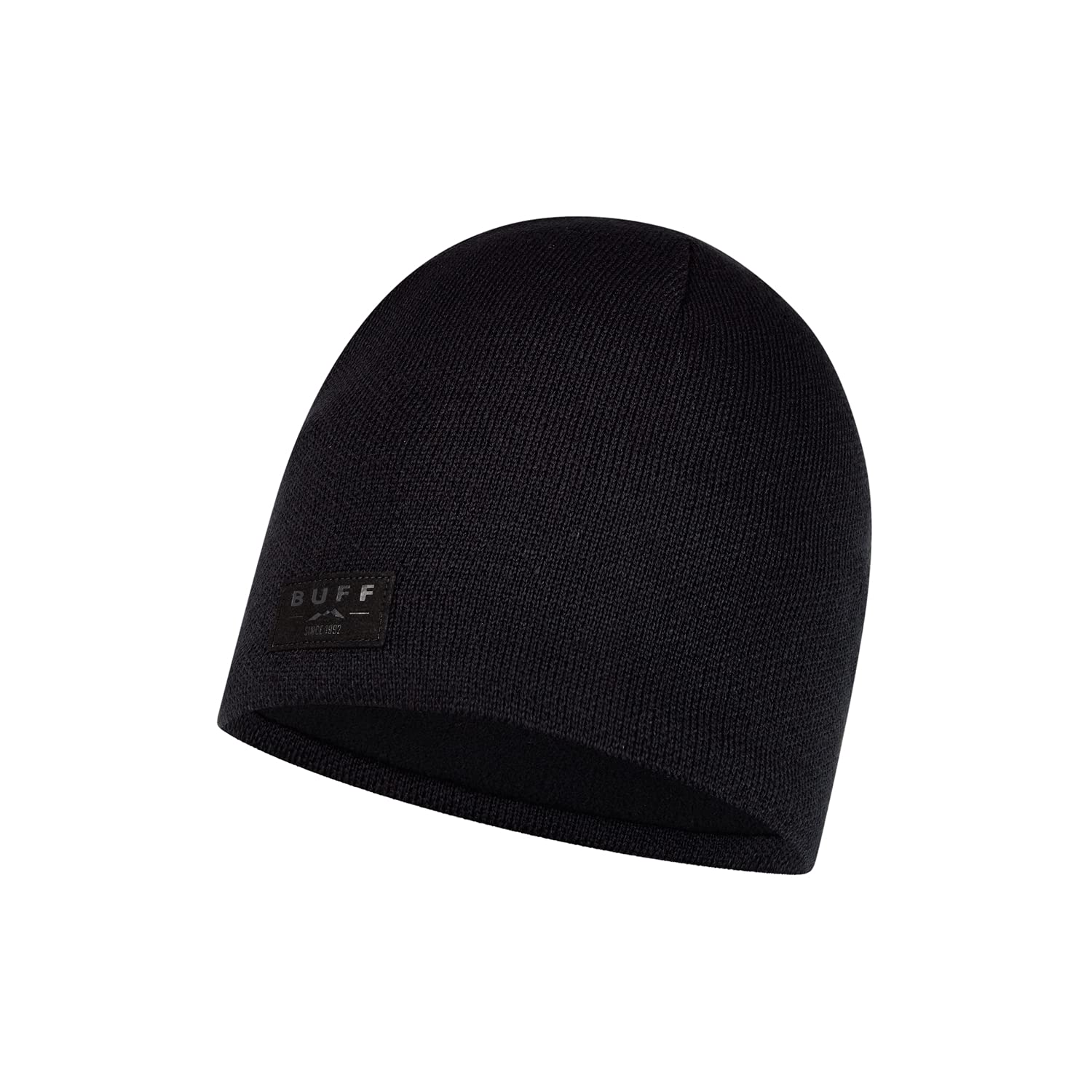 Buff Men Solid Black Knitted & Band Polar Fleece Hat - Black, Adult