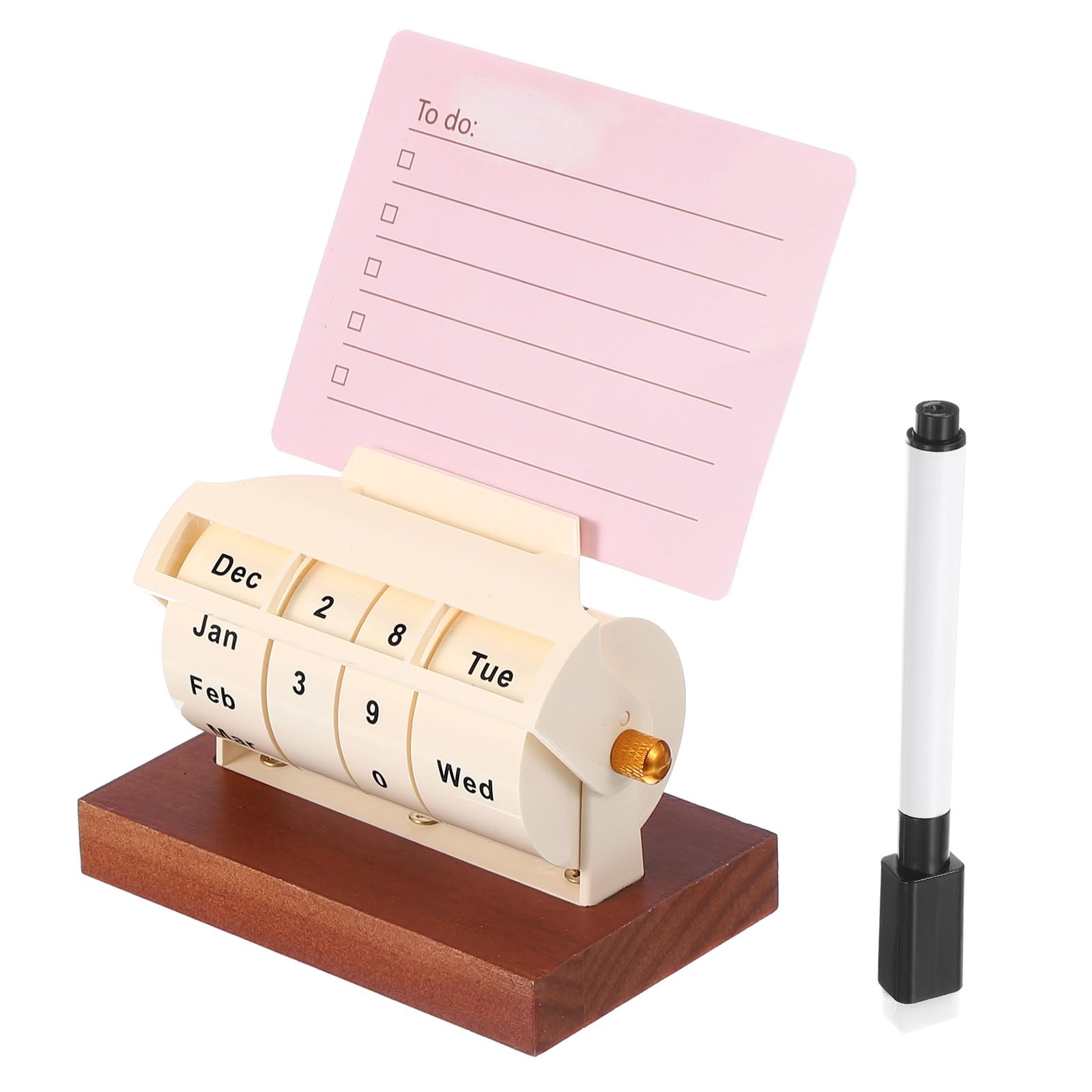 PATIKIL Wood Perpetual Calendar, Desktop Acrylic Calendar Stand Rotating Month Week Date Display for Desk Shop Office Home Decoration, White