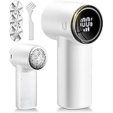 Sunytree Fabric Shaver, Lint Remover Rechargeable,6-Blade Lint Shaver | LCD Display &amp; 3 Speeds, Portable for Clothes, Sweaters, Couches, Blankets, Includes 3 Replacement Blades, Pearl white