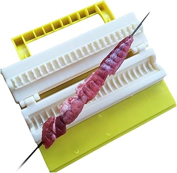 Amazon 二枚 q 串さし器 串刺しツール 焼き鳥 屋外肉文字列ポータブル バーベキューツール 肉串打ち器 焼き串 野菜 qトング 再利用可能 キャンプ 簡単な串ツール 肉串加工 家庭用 屋外串 携帯 手動串ツール イエロー Zhangsong バーベキュー コンロ 焚火台