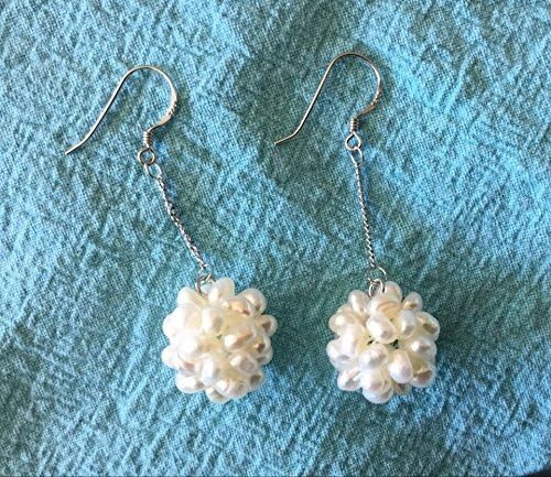 QQZEAL Freshwater Snow Ball Pearl and Bead with Sterling Silver hook Dangle Earring (15mm, white bright)