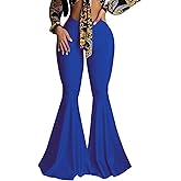 GUOLEZEEV Women High Waisted Flared Pants Solid Color Plus Size Bell Bottom Leggings