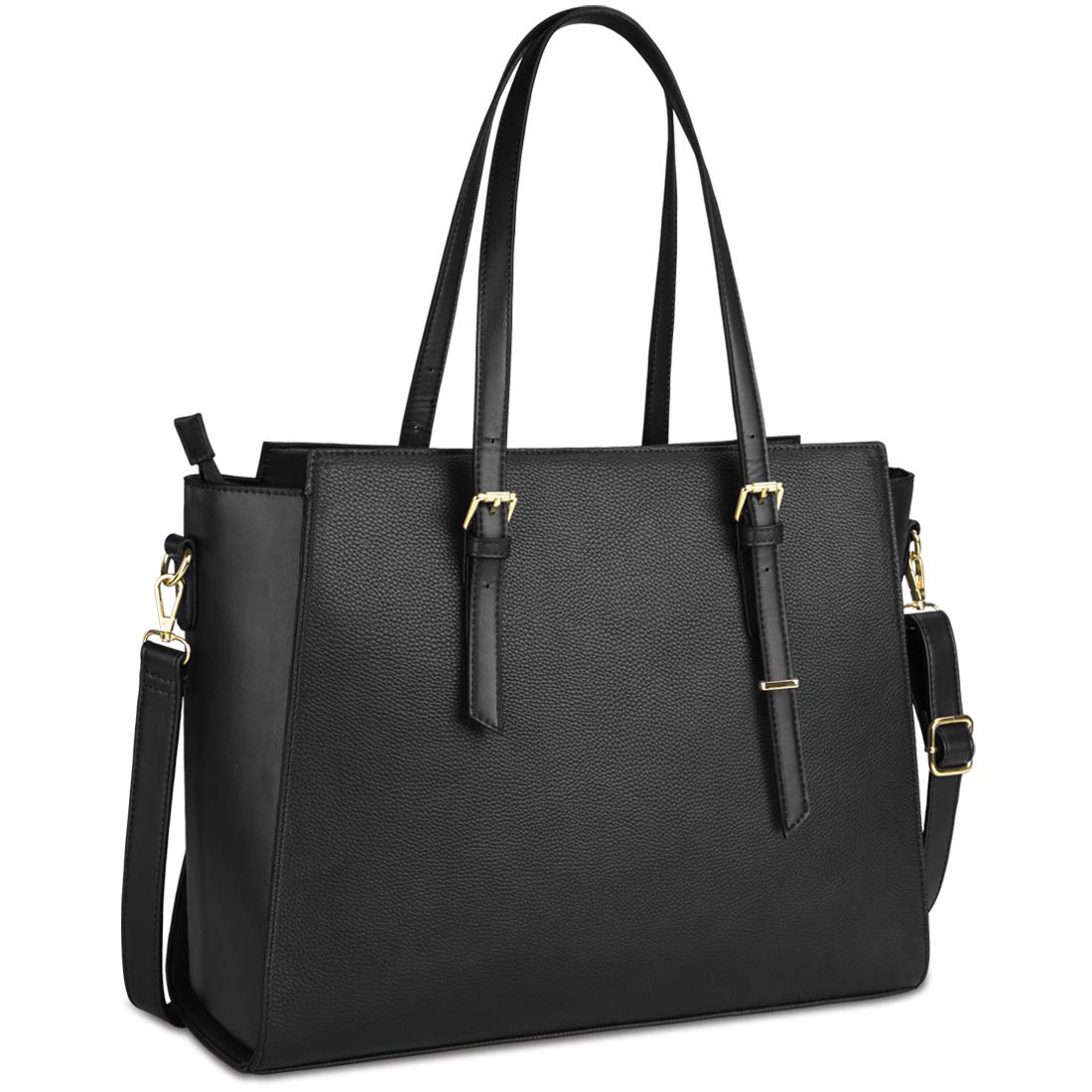 NEWHEY Laptop Bags for women Large Leather Handbags Ladies Laptop Tote Bag Business Work Shoulder Bag lightweight 15.6 Inch Black