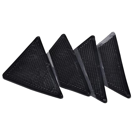 TOYMYTOY Reusable Triangle-Shaped Anti-Skid Rubber Floor Carpet Mat Rug Gripper Stopper Tape Sticker - 4 pcs/Set (Black)