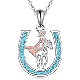 AXOMY Horse Necklace 925 Sterling Silver Turquoise Horseshoe Pendant Necklace Horse Jewelry for Women