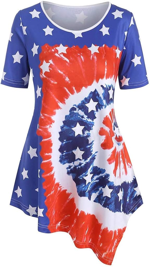 FORUU 4th of July 2020 Shirts Plus Size Fashion Women Stripe America