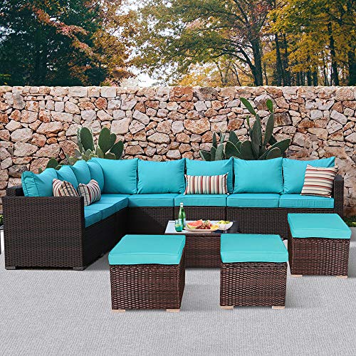Leaptime Outdoor Furniture Patio Conversation Set Garden Seating Outside Couch Brown PE Wicker 9