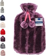 VIROSA Luxury Hot Water Bottle 2 Litre with Faux Fur Cover Violet