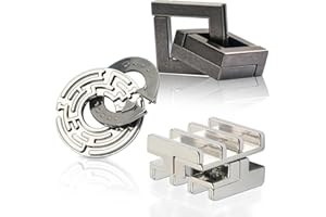 GVKES 3PCS Fun Metal Brain Teaser Puzzle Games - Adults Mind 3D Toys -Teens IQ Insight Challenge - Educational Gift for Ages 12+