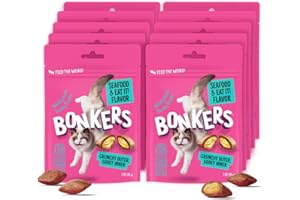 BONKERS Cat Bites, Crunchy & Soft Seafood & Eat It! Flavor Treats, Low Calorie, Training or Food Topper, 3 OZ Resealable Bag for All Breeds and Ages, Value Pack (10 Pack)