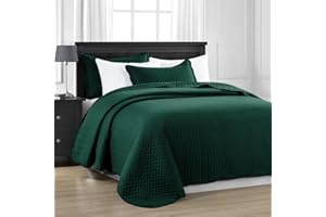 MOONLIGHT20015 Quilt King Size (106" x 96") with 2 Pillow Shams (20" x 36"+2") for All Seasons - 3 Pcs Lightweight Bedding Set Reversible Coverlet Embossed Quilted Bedspread (Emerald)
