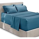 Hearth & Harbor Extra Deep Pocket Queen Sheets Sets - Fits Mattress 18-24 Inches Deep - Extra Deep Pocket Sheets - 6 Piece Queen Size - Blue Heaven