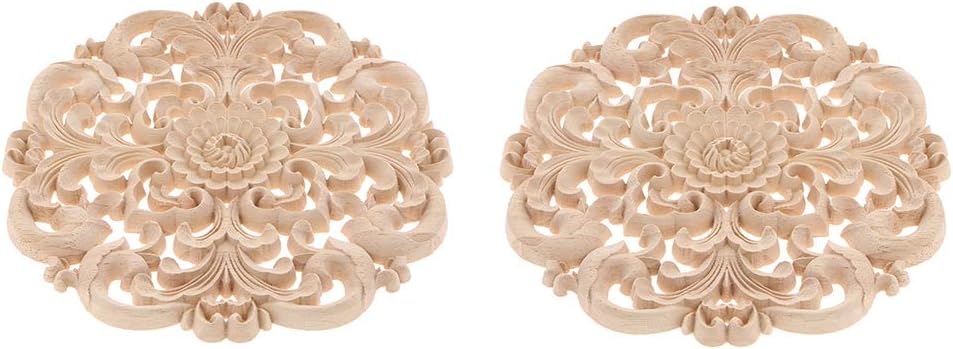 Amazon 彫刻アップリケ 家具装飾 木製アップリケ 円形 モールディング ウッドデコレーション 2個セット モールディング モール材