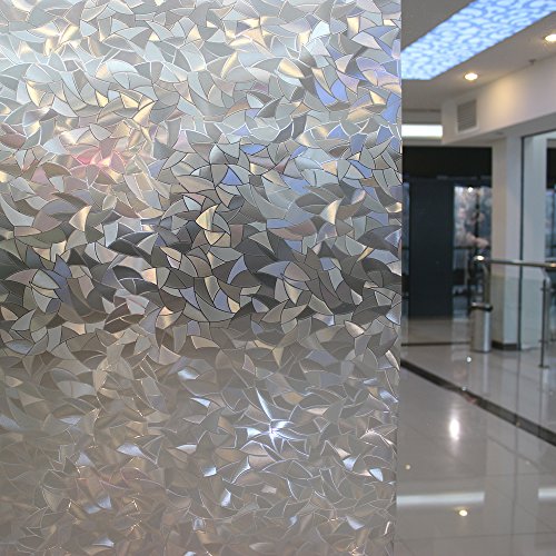 Leyden 3Ft X 6.5Ft.(90 x 200cm) Cut Glass Geometric No-Glue 3D Static Decorative Glass Window Films