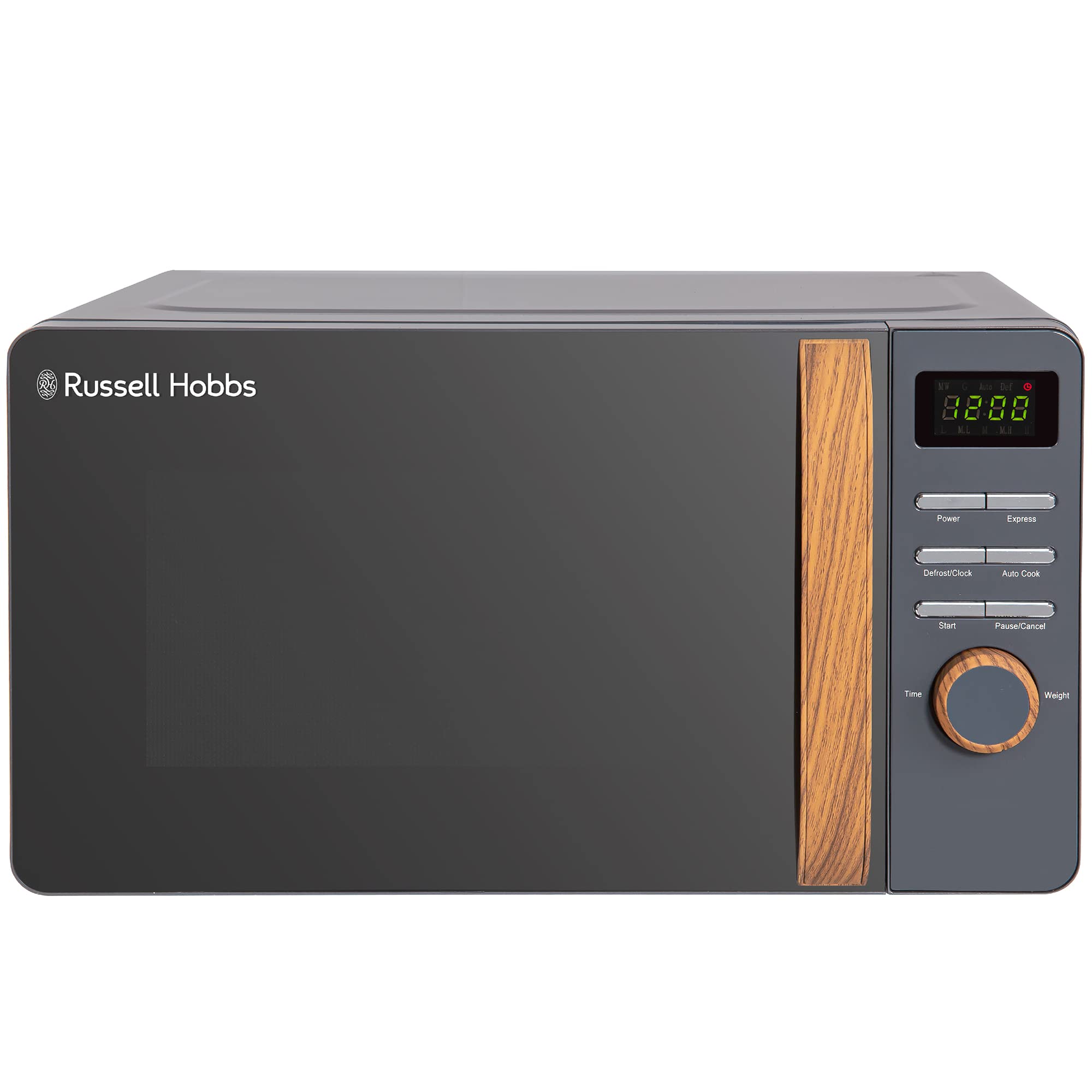 Russell Hobbs RHMD714G 17 L 700 W Scandi Grey Digital Microwave with 5 Power Levels, Wood Effect Handle & Dials, Clock & Timer, Automatic Defrost, Easy Clean, 8 Auto Cook Menus