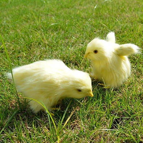 2 pcs Spring Easter Chick Decor Realistic Lifelike Yellow Baby Chick Plush Furry Animal Spring Decor Figurine Chicken Rabbit Fur Plush Animal Toy Easter Holiday Decoration (Eating + Flying)