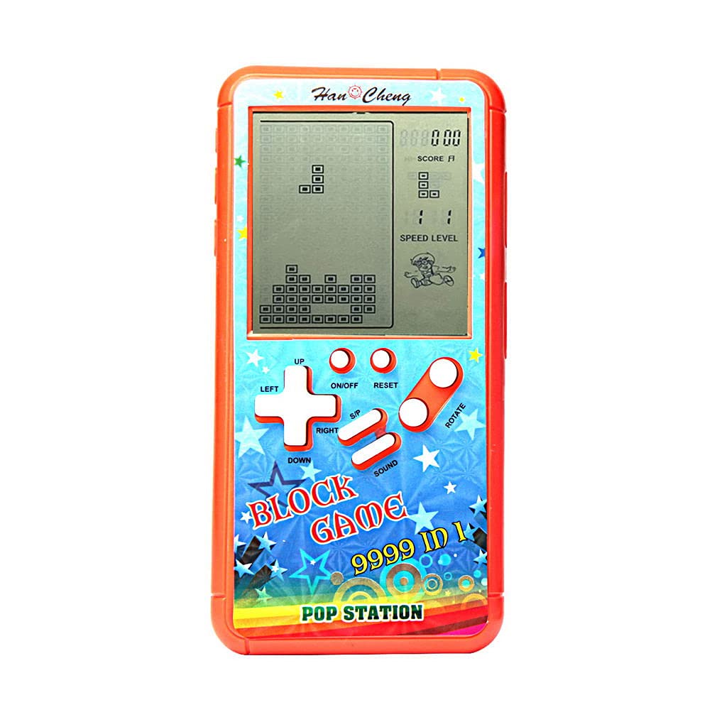 Retro block game console brick game console with color shell and large screen powered by 2 AA batteries build 23 games and with a small body (Orange)