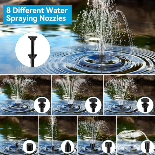 POPOSOAP 8W Solar Fountain with 3600mAh Battery Backup Water Spray Stability, Solar Water Fountain with Dry-Run Protection Water Pump for Small Pond, Bird Bath, Water Feature