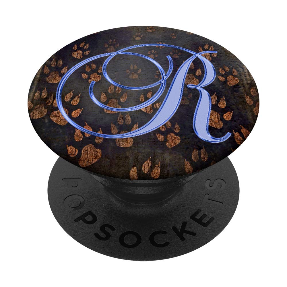 R Blue Paw Print Animal Dog Cat Pet Monogram Initial Letter PopSockets Swappable PopGrip