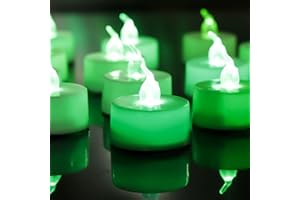 LANKER 24 Pack LED Tea Lights Candles, Flickering Green Flameless Tealights, Long Lasting Battery Operated Fake Candles, Decoration for Halloween and Christmas (Green - 24pcs)